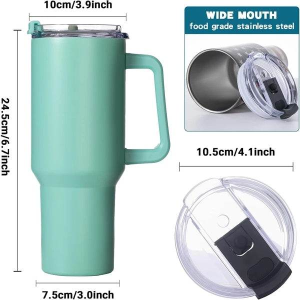 40oz Tumbler With Lid, Starw And Handle, Stainless Steel Vacuum Insulated Water Bottle Travel Mug For Iced Coffee, Hot And Cold Tea - RizzKings.store