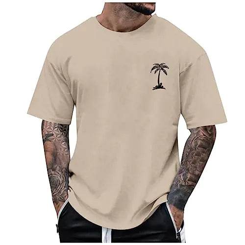 Big Mens T Shirts Coconut Palm Trees Print Fashion Mens T Shirt Graphic Short Sleeve Crew Neck Funny Mens T Shirts Breathable Regular Fit Designer Clothes for Men Personalised 2-Khaki 4XL - RizzKings.store